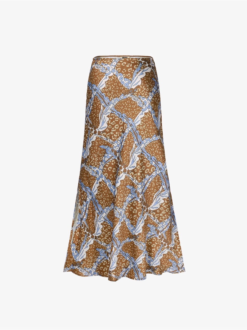 FRNCH Blue and Brown Printed Midi Skirt
